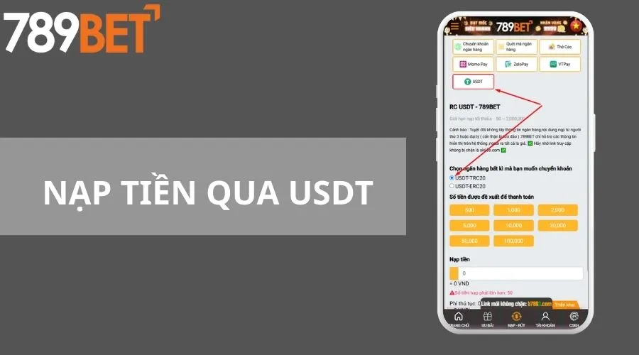 Hướng dẫn nạp tiền qua USDT